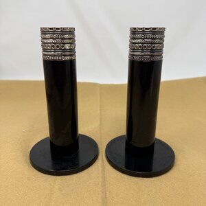 Vera Wang Wedgewood With Love Noir Black Silver Metal Candlesticks Art Deco Glam